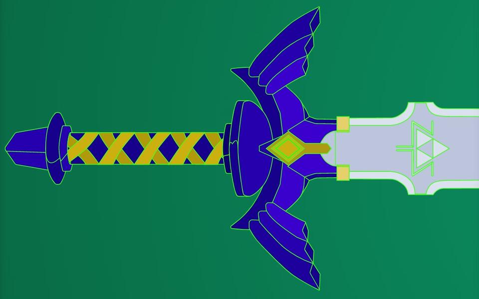 Master Sword vector art drawing with colored borders to display vector drawing