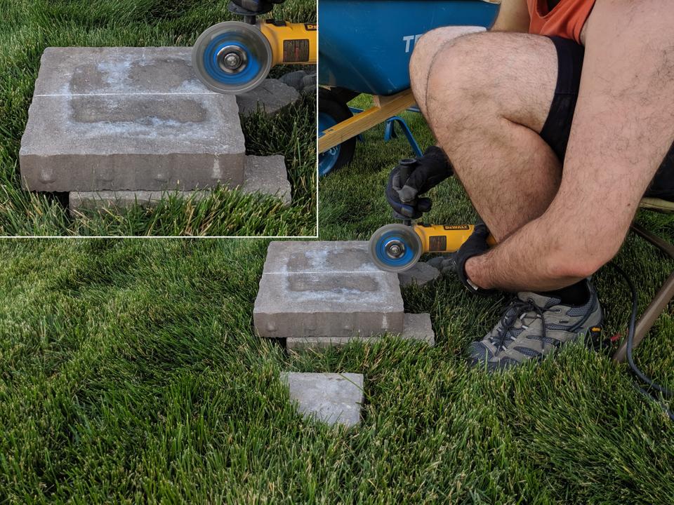 cutting the brick with an angle grinder